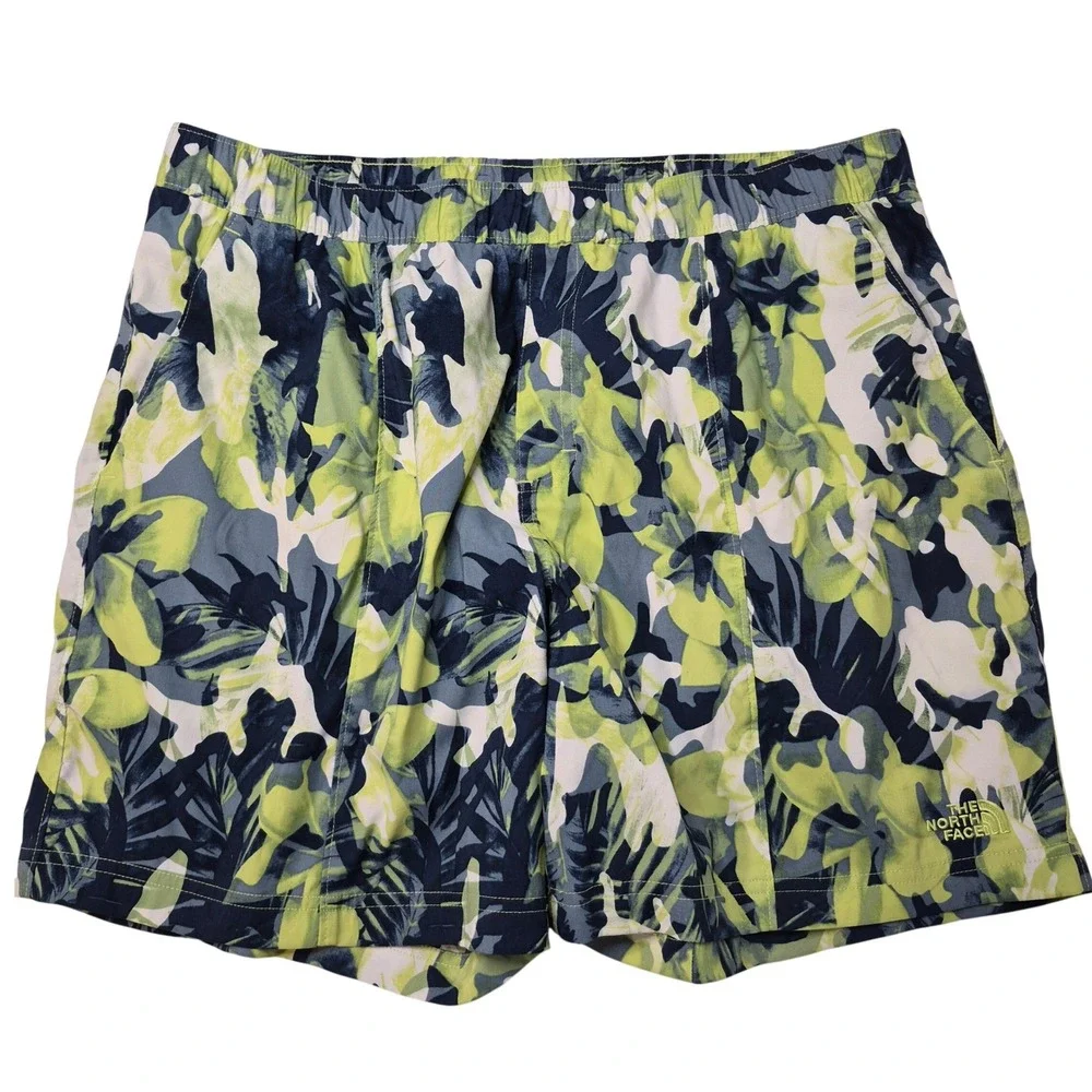 The North Face Class V Pull On Shorts Mens Large Green Tropical‎ Floral FlashDry